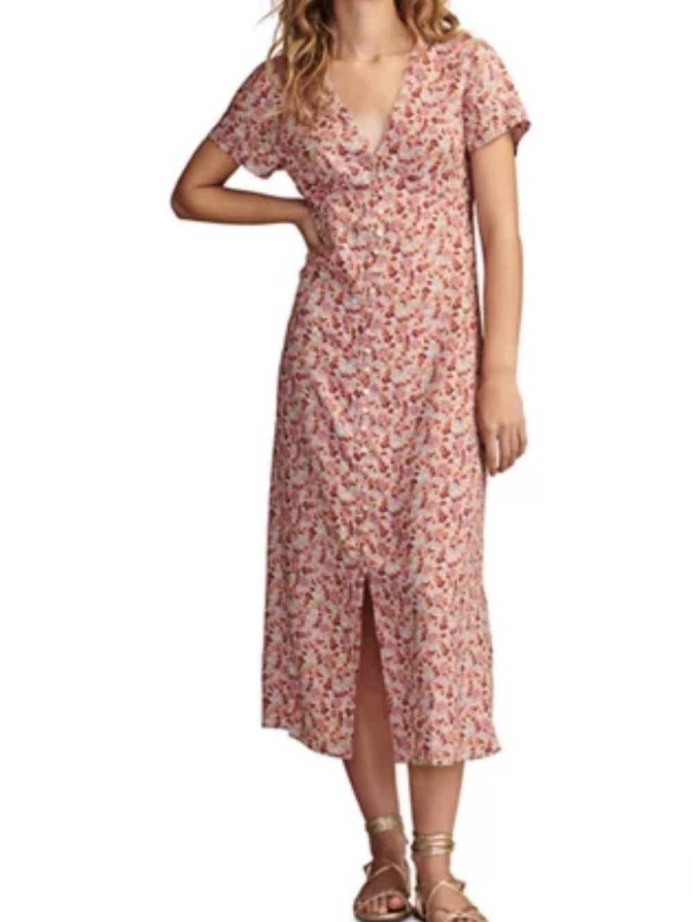 Lucky Brand Ditsy Floral Floral Printed Button Front Midi Dress